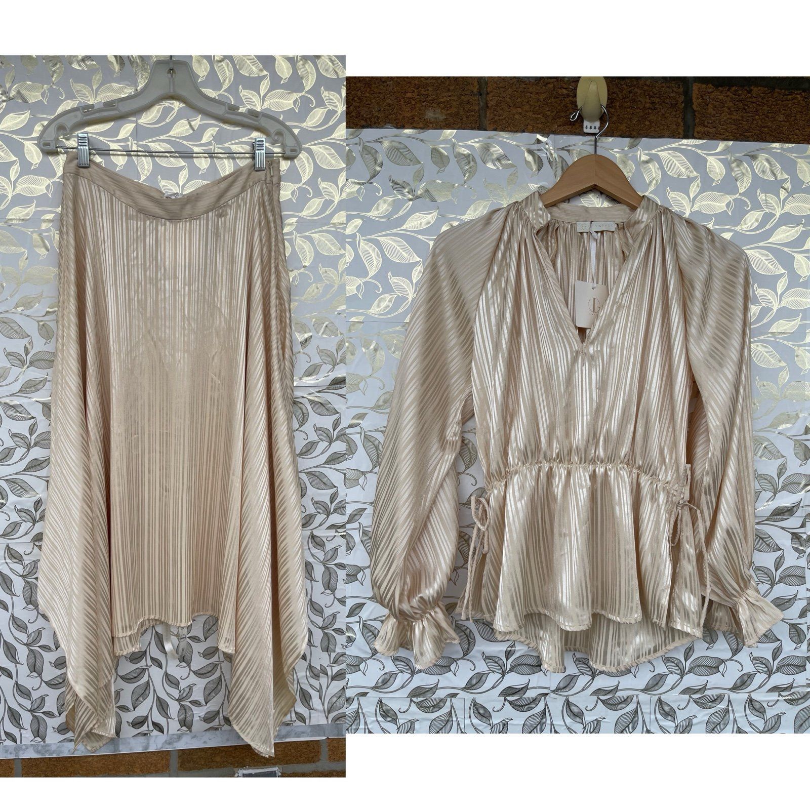 Nwt Vita Grace Satin Peplum Top & Asymmetric Skirt Set S/M Champagne Luxury — image 2 of 8